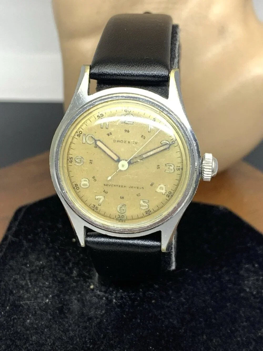 Droz & Co Watch Vintage WWII Military 1824 Swiss Manual Wind Leather Strap 31mm